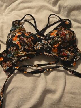 Cupshe Black Floral Strappy Bikini Set L New